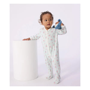 Petit Bateau - Pyjamas Dors Bien Çizgili Çiçekli | Beyaz