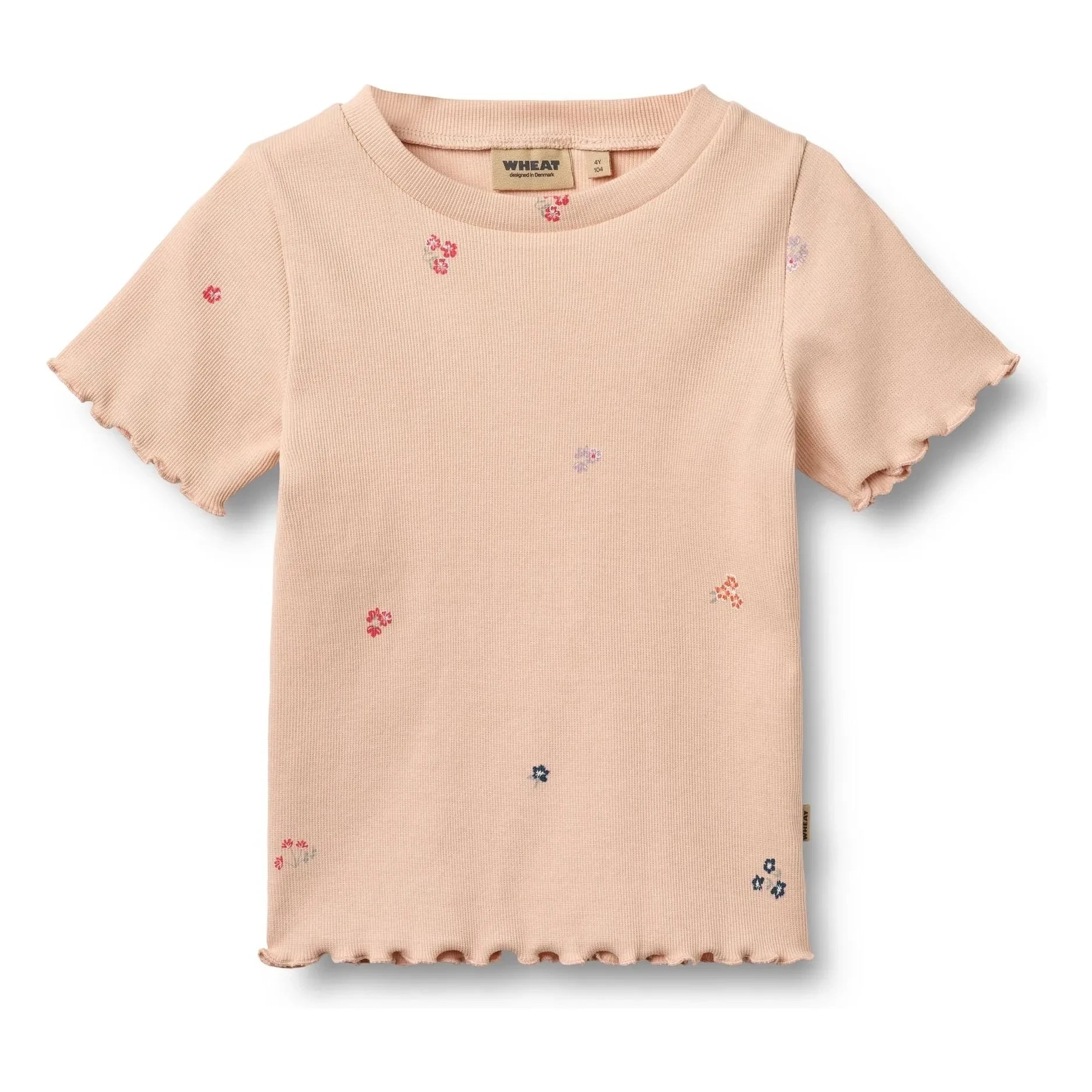 Wheat – Alicia Geripptes T-Shirt Bio-Baumwolle Blumen | Pfirsich