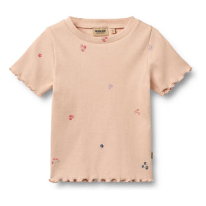 Wheat - Alicia Ribbed T-Shirt Organic Cotton Flowers | Peach