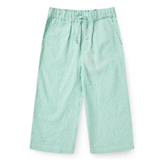 Copenhagen Colors - Organic Cotton Seersucker Striped Lace-Up Pants | Turquoise
