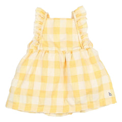 Búho - Gingham Fırfırlı Seersucker Organik Pamuklu Tulum Elbise | Sarı