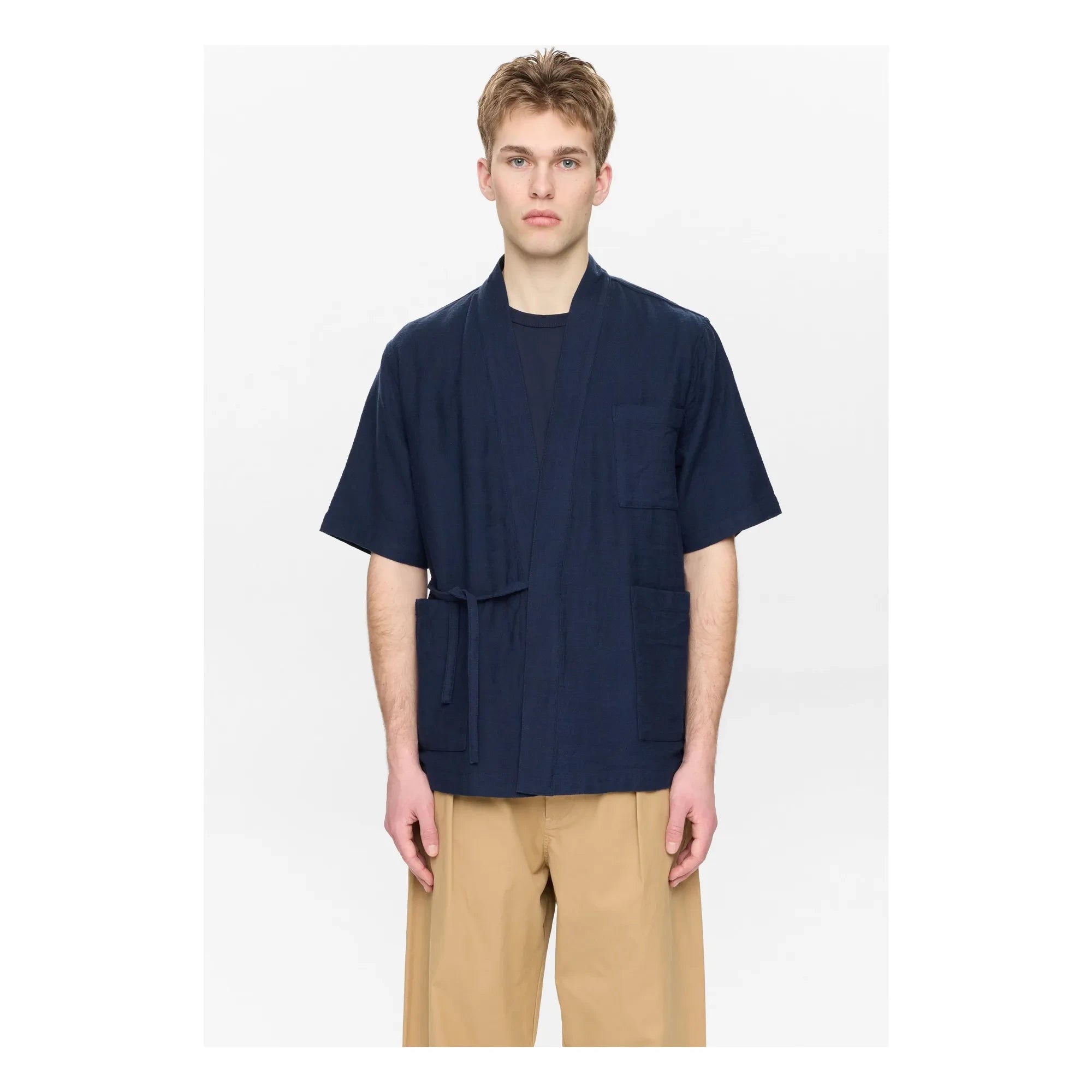 Anerkjendt - Akjesper Twill Kurzarm-Kimono | Dunkelblau