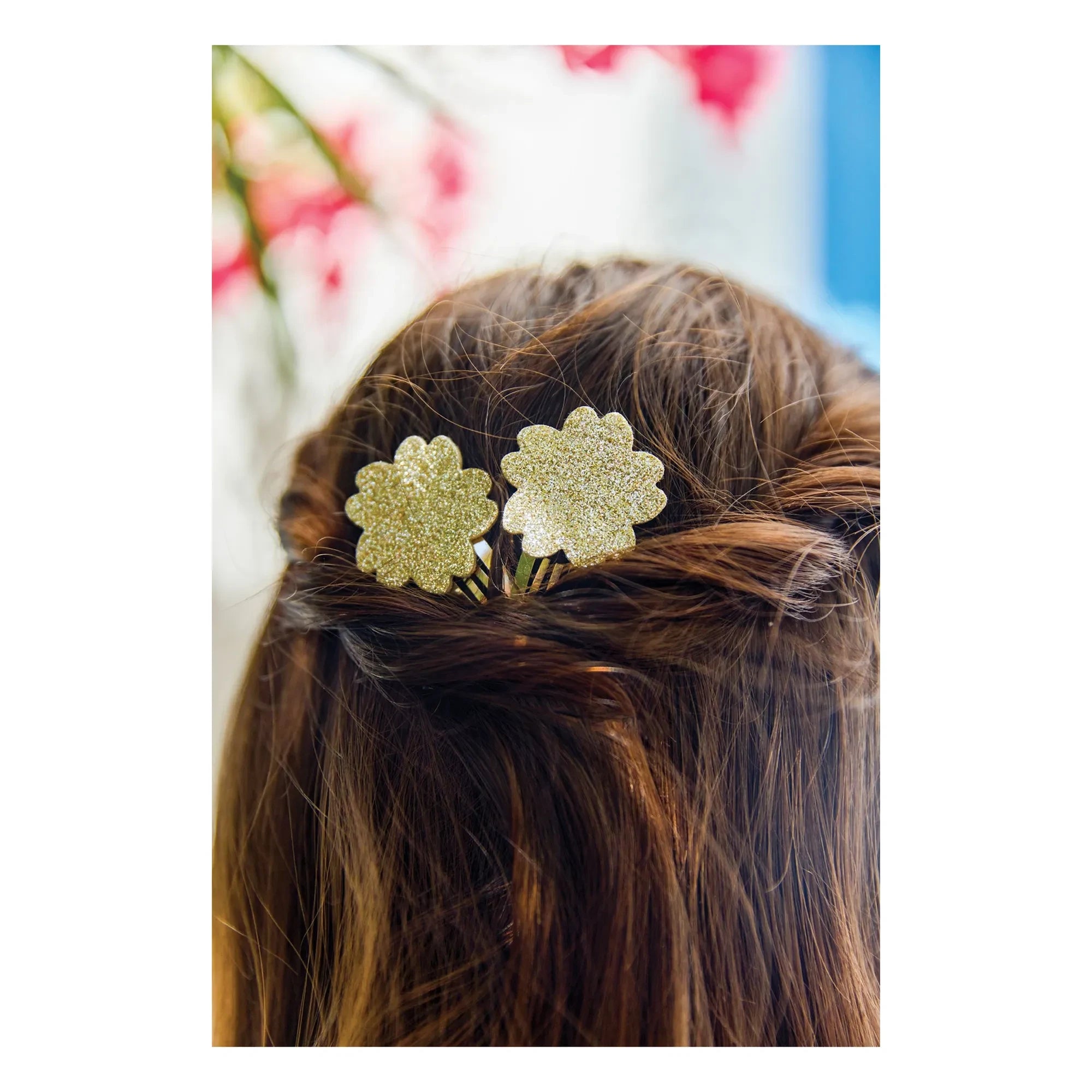 Tartine et Chocolat - 2-Piece Hibiscus Glitter Hair Clip Set | Gold