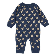 Emile et Ida - Squirrels Organic Cotton Fleece Jumpsuit | Night Blue