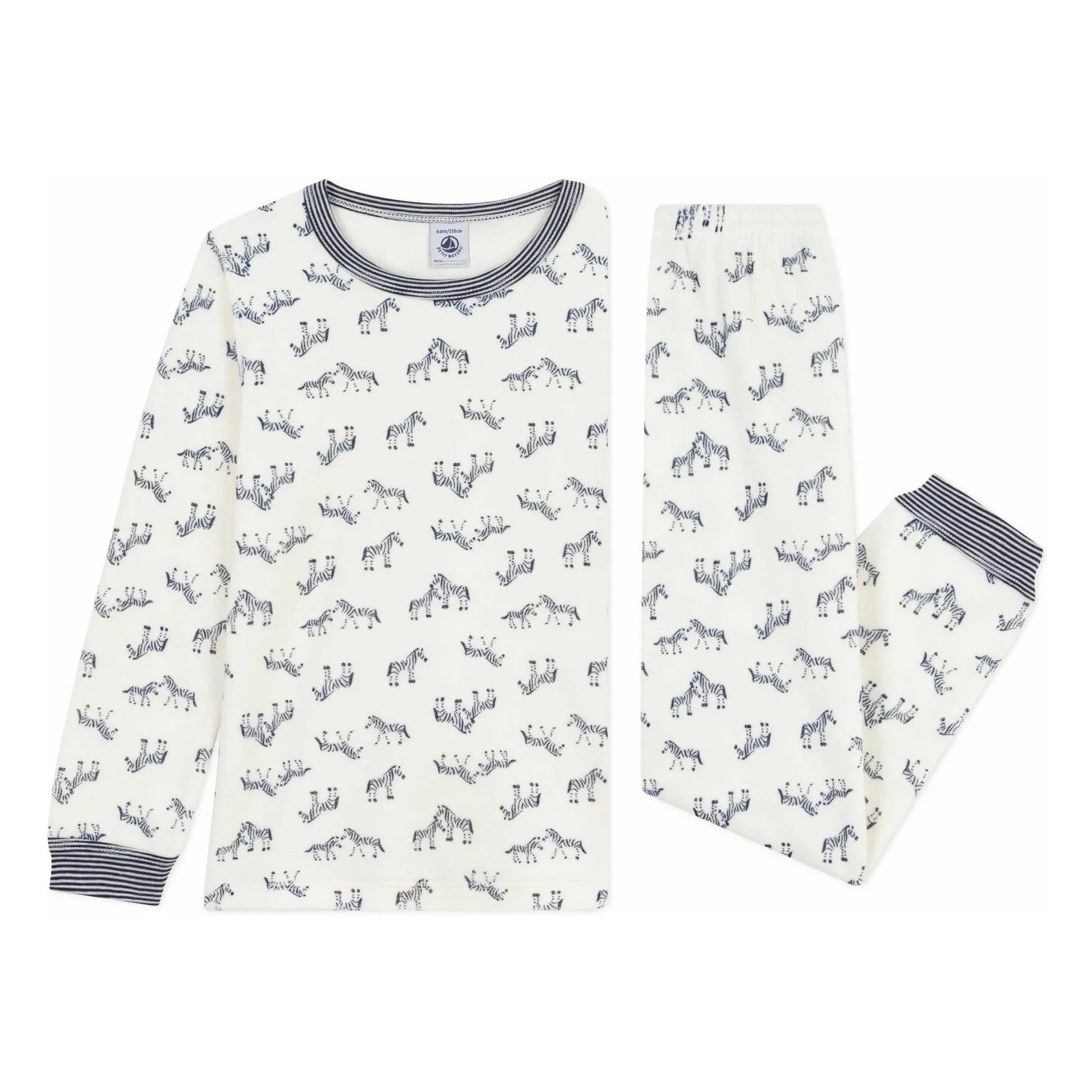 Petit Bateau - Zebra organik pamuk pijama | Ecru