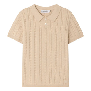 Bonpoint - Elendir İnce Örgü Ribana Polo Shirt | Kırçıllı bej