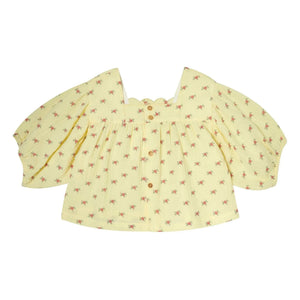 Tocoto Vintage - 3/4 Kollu Çiçek Desenli Bluz | Sarı