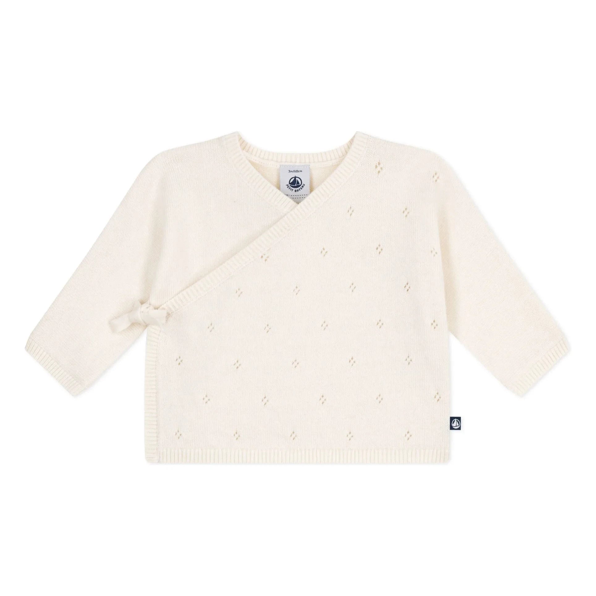 Petit Bateau - Pointelle Laine sargılı hırka | Ekru