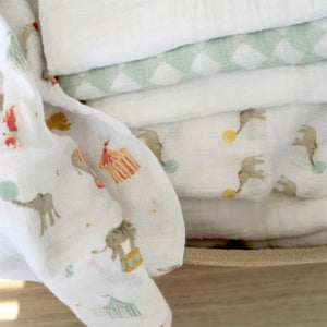 aden + anais Essentials Cotton Muslin Squares 5 Pack - Elephant Circus-Muslin Squares-Elephant Circus-One Size | Natural Baby Shower