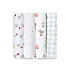aden + anais Essentials Cotton Muslin Swaddle Blankets 4pk - Elephant Circus-Blankets-Elephant Circus-One Size | Natural Baby Shower