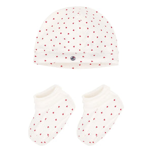 Petit Bateau - Organik Pamuk Kalp bere ve patik seti | Ekru