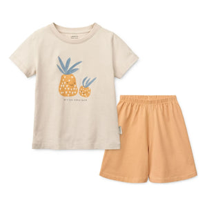 Liewood – Ananas T-Shirt und Shorts Set aus Bio-Baumwolle | Aprikose
