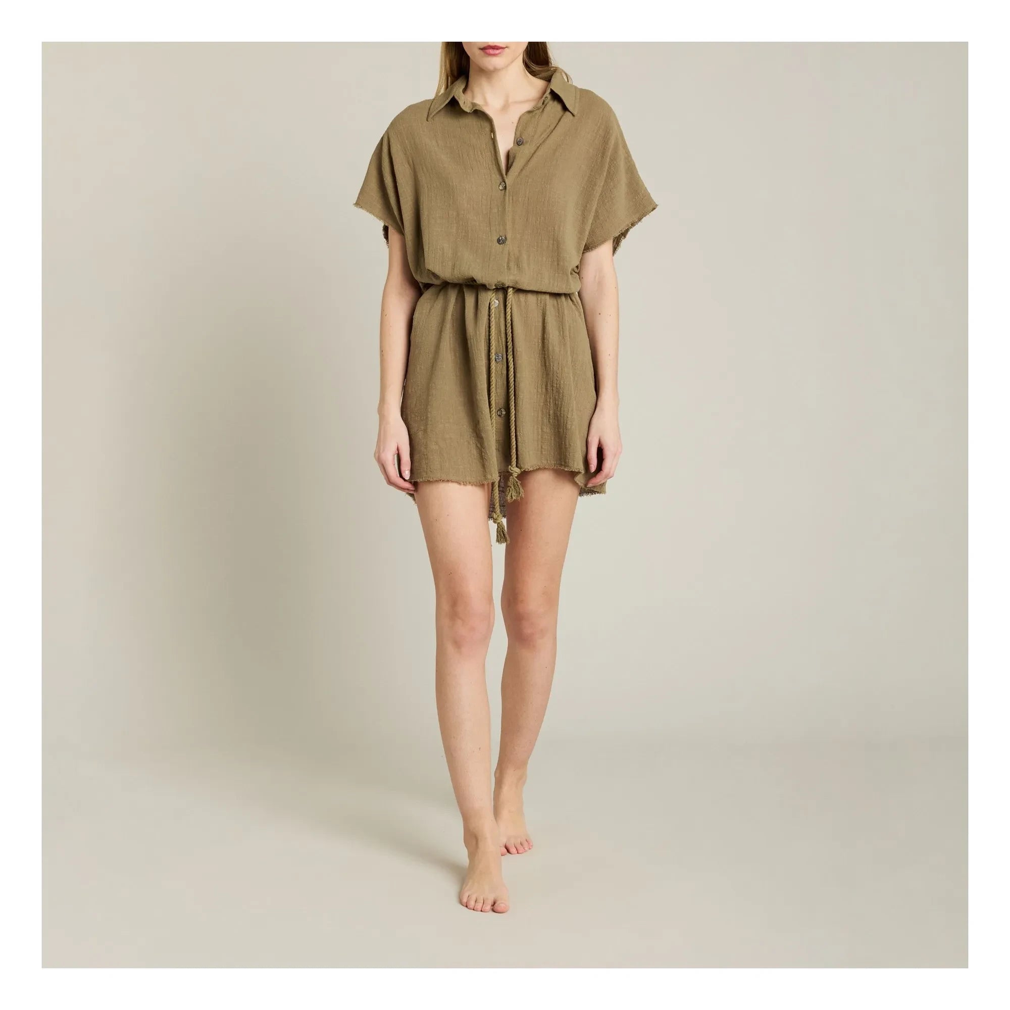 Maison Saint Julien – Paros Musselin-Baumwollkleid | Khaki