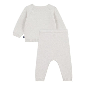 Petit Bateau - Organik Pamuklu Ayıcık Jakarlı Kazak ve Pantolon Takımı | Heather bej