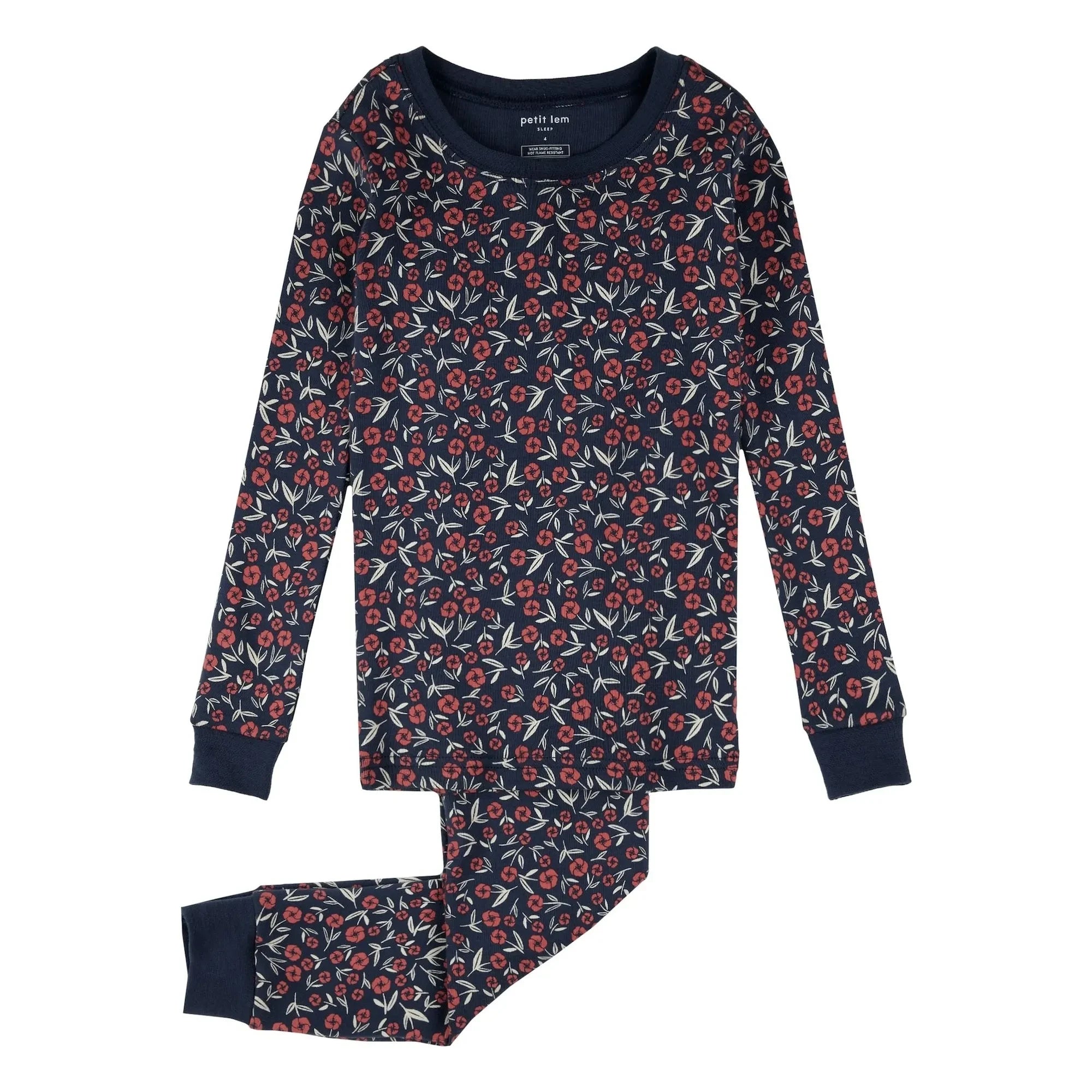 Petit Lem - Pyjama aus Bio-Baumwolle mit Blumenmuster | Marineblau