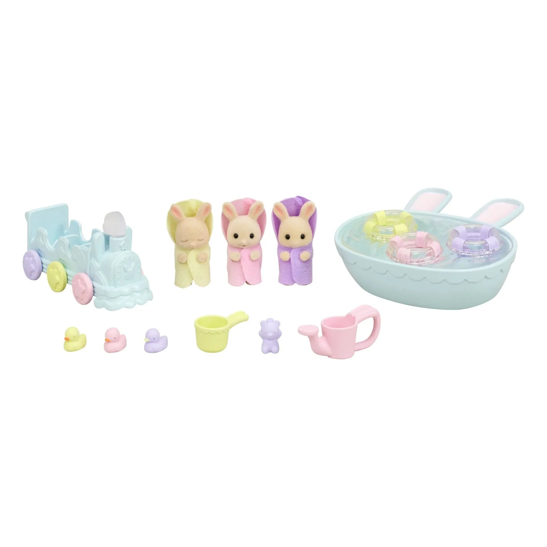 Sylvanian Families - Lapin üçüzleri Krem ve banyo aksesuarları