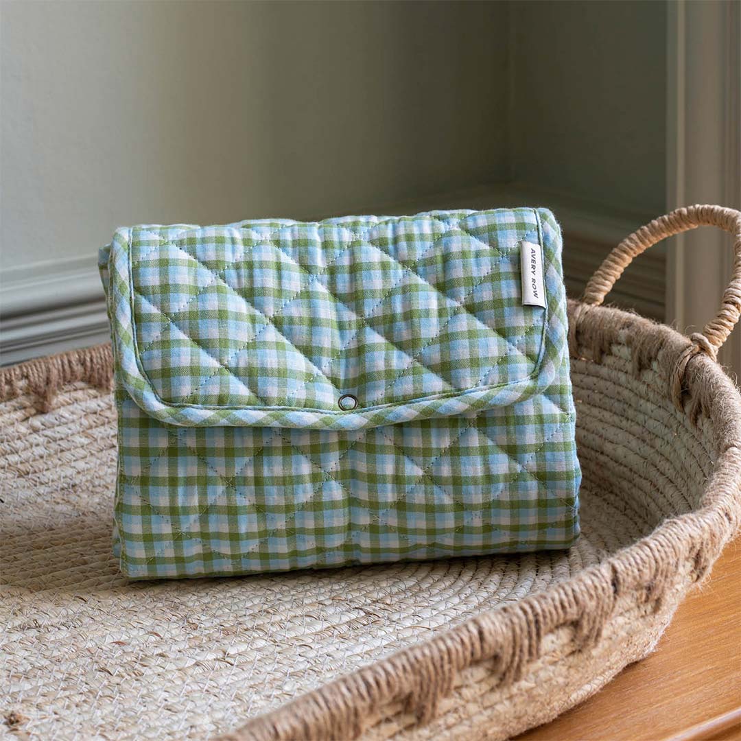 Avery Row Cotton Travel Baby Changing Mat - Greenhouse Gingham-Travel Changing Mats-Greenhouse Gingham- | Natural Baby Shower