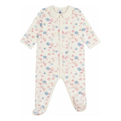 Petit Bateau - Schlafanzug mit Blumenmuster und Kragen aus Bio-Baumwolle | Ecru