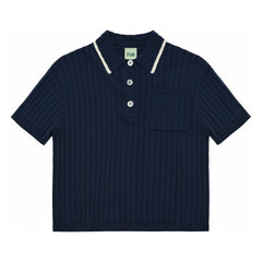 FUB - Organic Cotton Fine Knit Ribbed Polo T-Shirt | Navy Blue