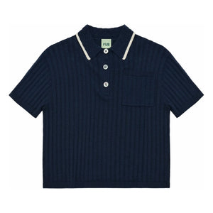 FUB - Organic Cotton Fine Knit Ribbed Polo T-Shirt | Navy Blue