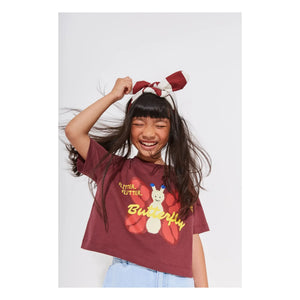 Wynken - Crop Butterfly organik pamuklu T-shirt | Bordo