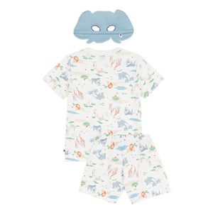 Petit Bateau - Organik pamuk Savane pijama şort ve maske seti | Beyaz
