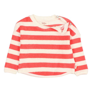 Búho - Çizgili organik pamuklu bebek sweatshirt | Kırmızı
