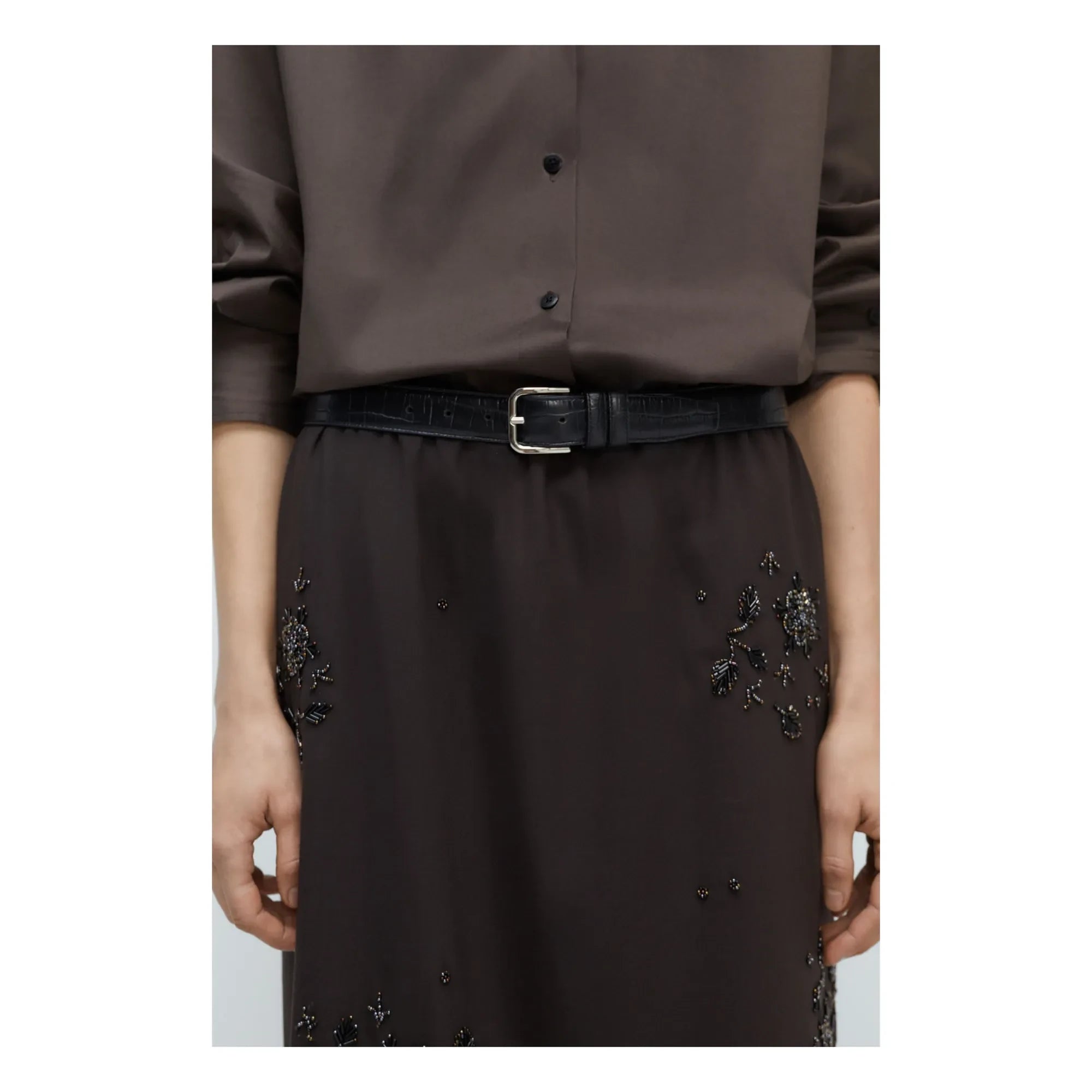 Cordera - Klasik Timsah Desenli Deri Kemer | Siyah