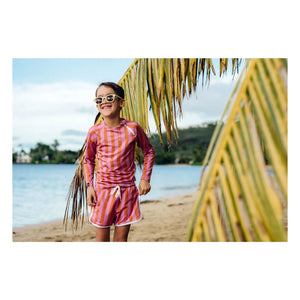 Beach & Bandits - Aloha Çizgili Anti-UV Tişört Geri Dönüştürülmüş Lifler | Pembe