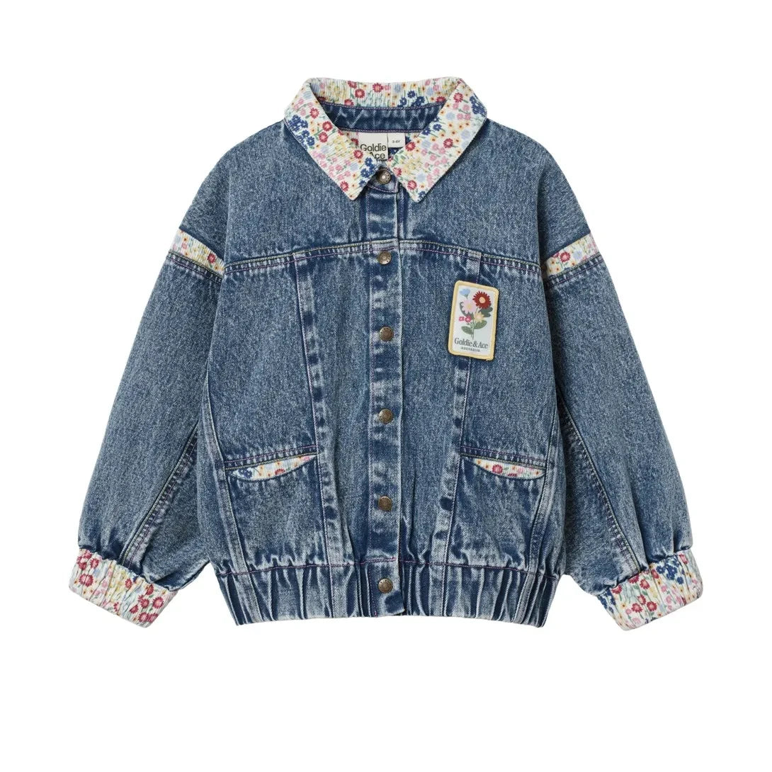 Goldie + Ace - Çiçek Yaka Denim Ceket | Mavi