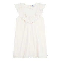Petit Bateau - Baumwollkleid mit Herzstickerei und englischer Spitze | Weiß