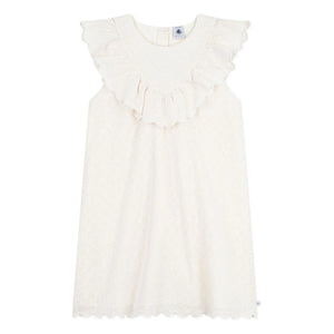 Petit Bateau - Baumwollkleid mit Herzstickerei und englischer Spitze | Weiß