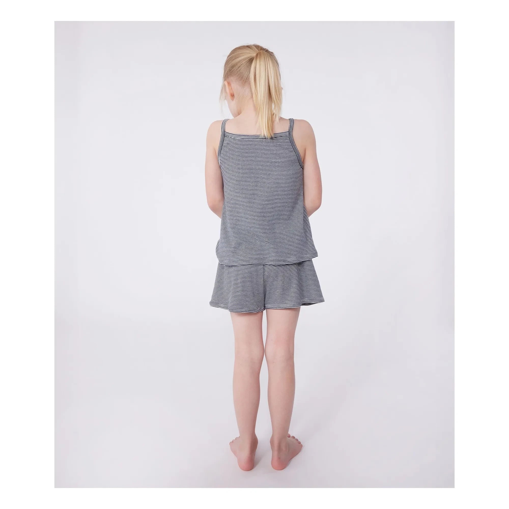 Petit Bateau - Organik Pamuk Brioche Askılı Pijama Şortu | Lacivert