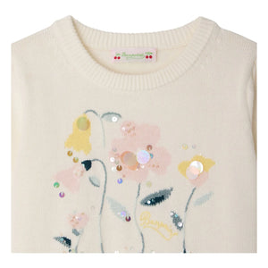 Bonpoint - Elvira Dünnes Strick-T-Shirt Bio-Baumwolle Blumen | Ecru