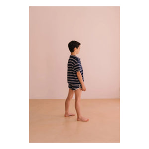 We Are Kids - Juju Gestreifte Bio-Baumwoll-Frottee-Shorts | Marineblau