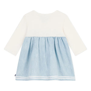 Petit Bateau - Chambray Büzgülü Elbise | Ecru