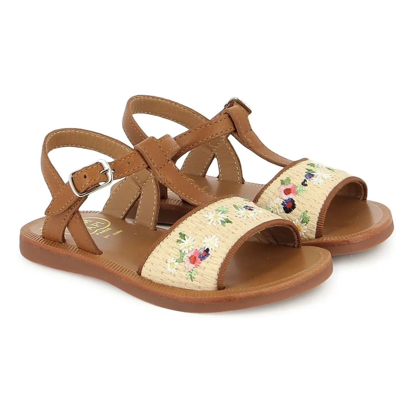 Pom d'Api - Sandals Plagette Raphia Brod | Cream