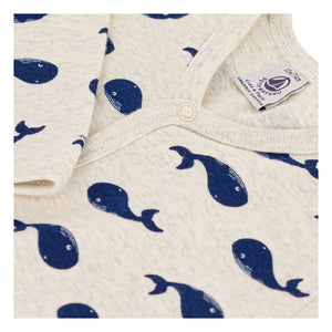 Petit Bateau - Baleineli Patisiz Organik Pamuk Pijama | Koyu gri bej