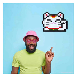 Pixel Corner - Pixel Art Kiti - Şanslı Kedi | Beyaz