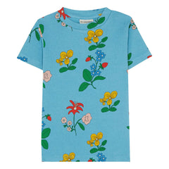 The Campamento - Ribbed T-Shirt Flowers | Azure blue