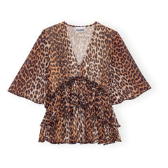 Ganni - Georgette Bluz Geri Dönüştürülmüş Elyaflar | Leopar