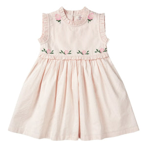 Copenhagen Colors - Striped Embroidery Dress Seersucker Organic Cotton | Powder Pink