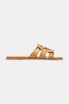 Coach açık burunlu kadın deri terlik Lena Leather Slide Sandal