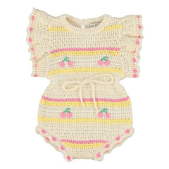 Bebe Organic - Paloma Kirschfarbener Häkelstrampler Bio-Baumwolle | Ecru