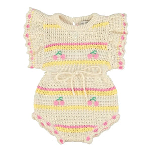 Bebe Organic - Paloma Kirschfarbener Häkelstrampler Bio-Baumwolle | Ecru