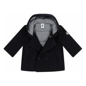 Petit Bateau - Navy Mavi Düğmeli Bebek Yün Kaban