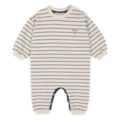 Emile et Ida - Striped organic cotton fleece romper | Ecru