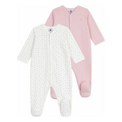 Petit Bateau - Schlafanzug-Set mit Herzmuster aus Bio-Baumwolle, 2er-Pack | Weiß