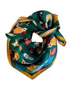 Baveal – Emerald Cats Schal aus 100 % Maulbeerseide – 53 cm