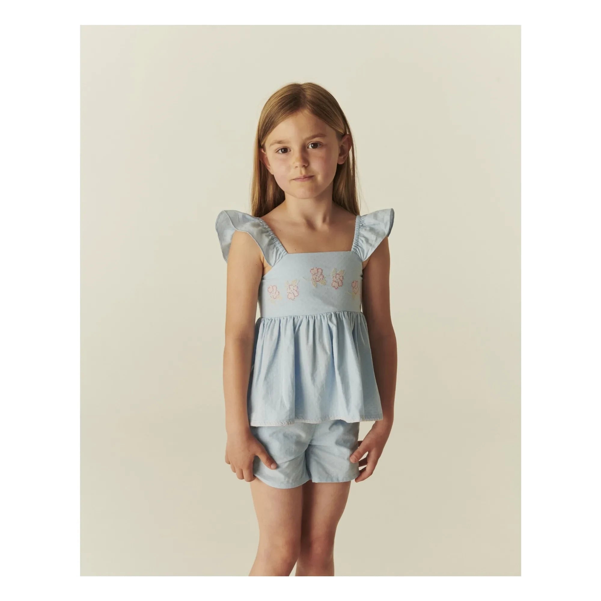Copenhagen Colors - Organic Cotton Striped Summer Top and Shorts Set | Light Blue